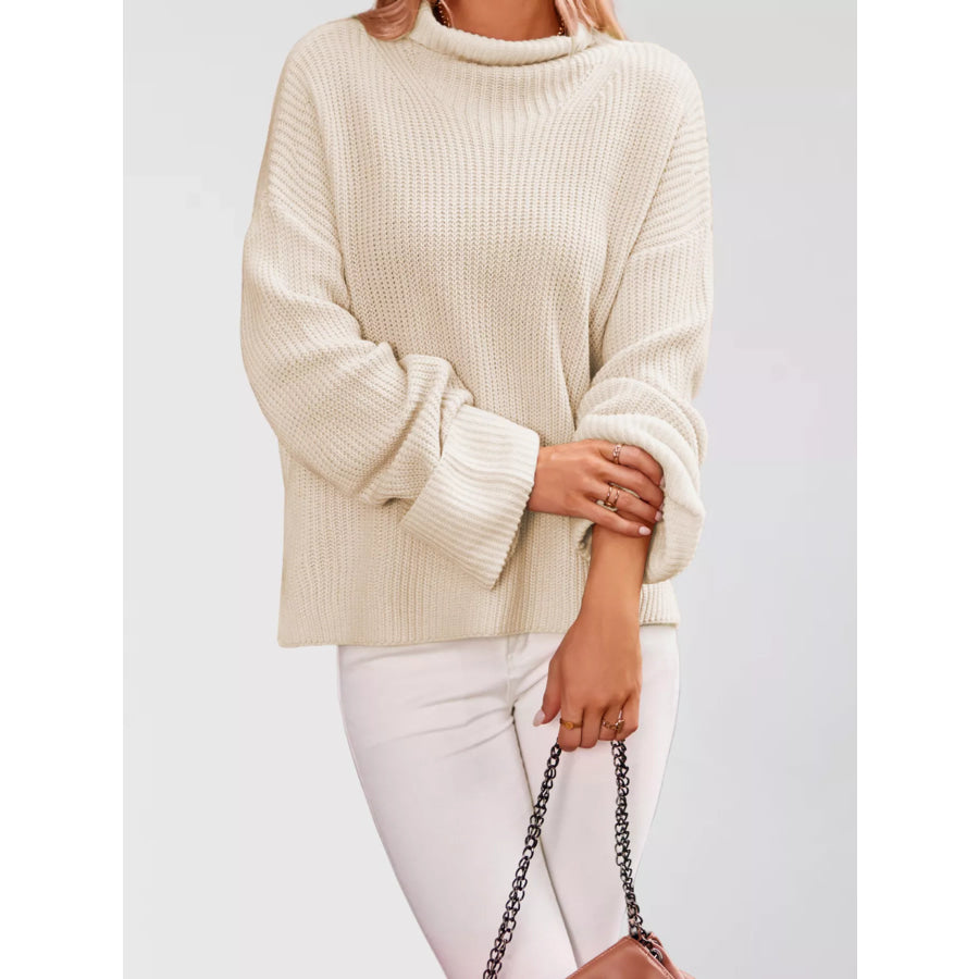 Mock Neck Dropped Shoulder Sweater Apparel and Accessories
