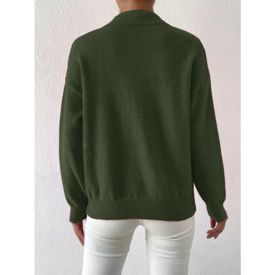 Mock Neck Dropped Shoulder Sweater Apparel and Accessories