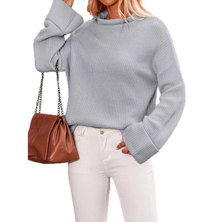 Mock Neck Dropped Shoulder Sweater Apparel and Accessories