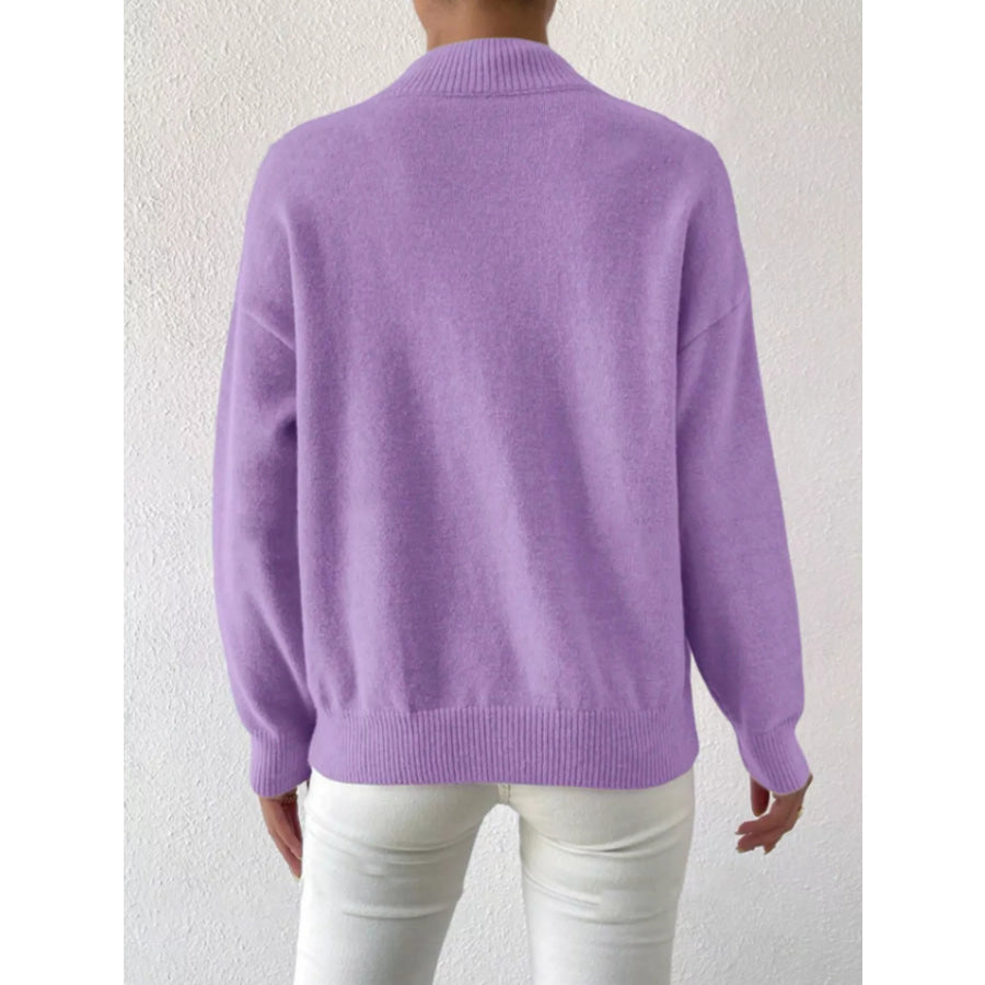 Mock Neck Dropped Shoulder Sweater Apparel and Accessories