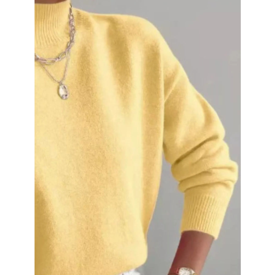 Mock Neck Dropped Shoulder Sweater Apparel and Accessories