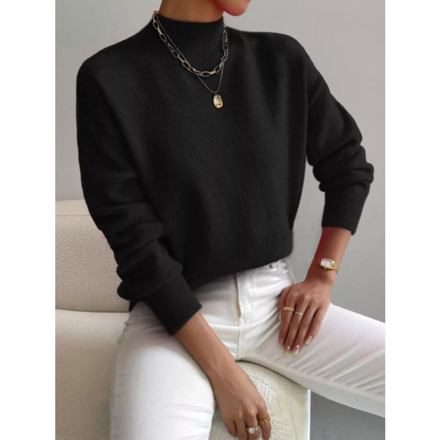 Mock Neck Dropped Shoulder Sweater Apparel and Accessories