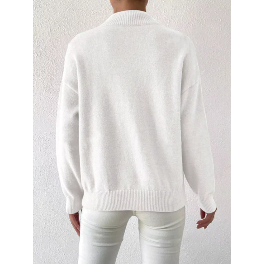 Mock Neck Dropped Shoulder Sweater Apparel and Accessories