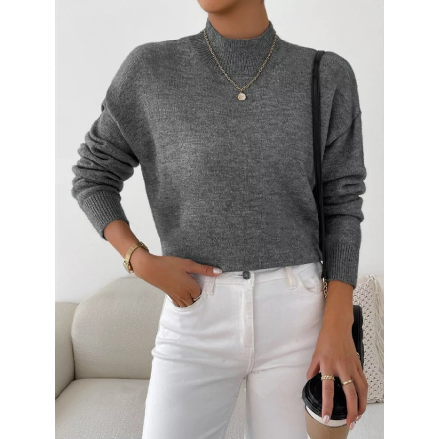 Mock Neck Dropped Shoulder Sweater Apparel and Accessories