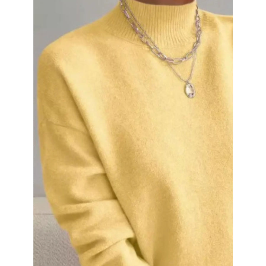 Mock Neck Dropped Shoulder Sweater Apparel and Accessories