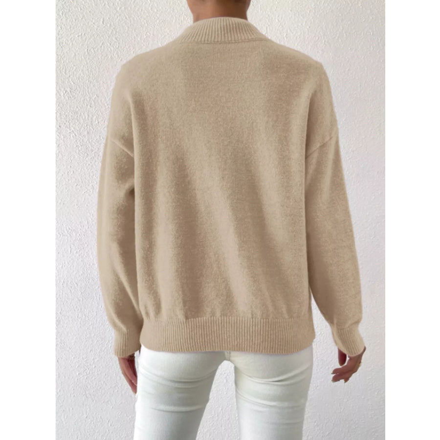 Mock Neck Dropped Shoulder Sweater Apparel and Accessories