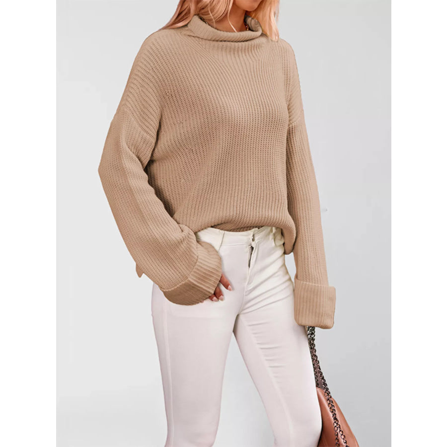 Mock Neck Dropped Shoulder Sweater Apparel and Accessories