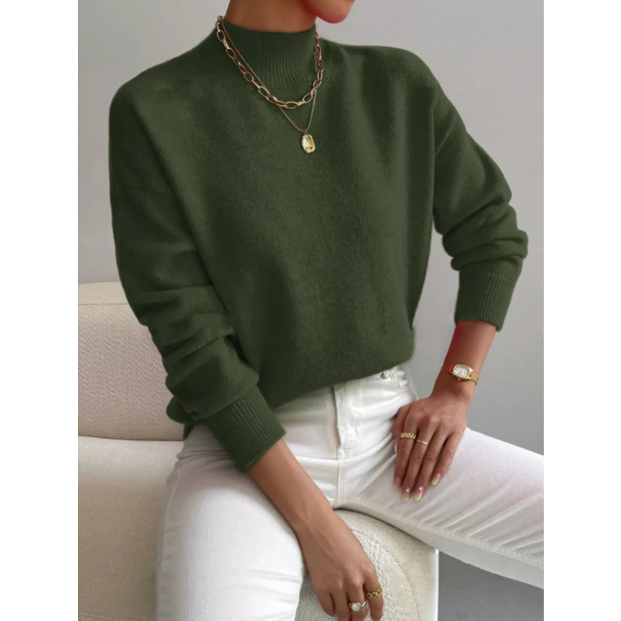 Mock Neck Dropped Shoulder Sweater Apparel and Accessories