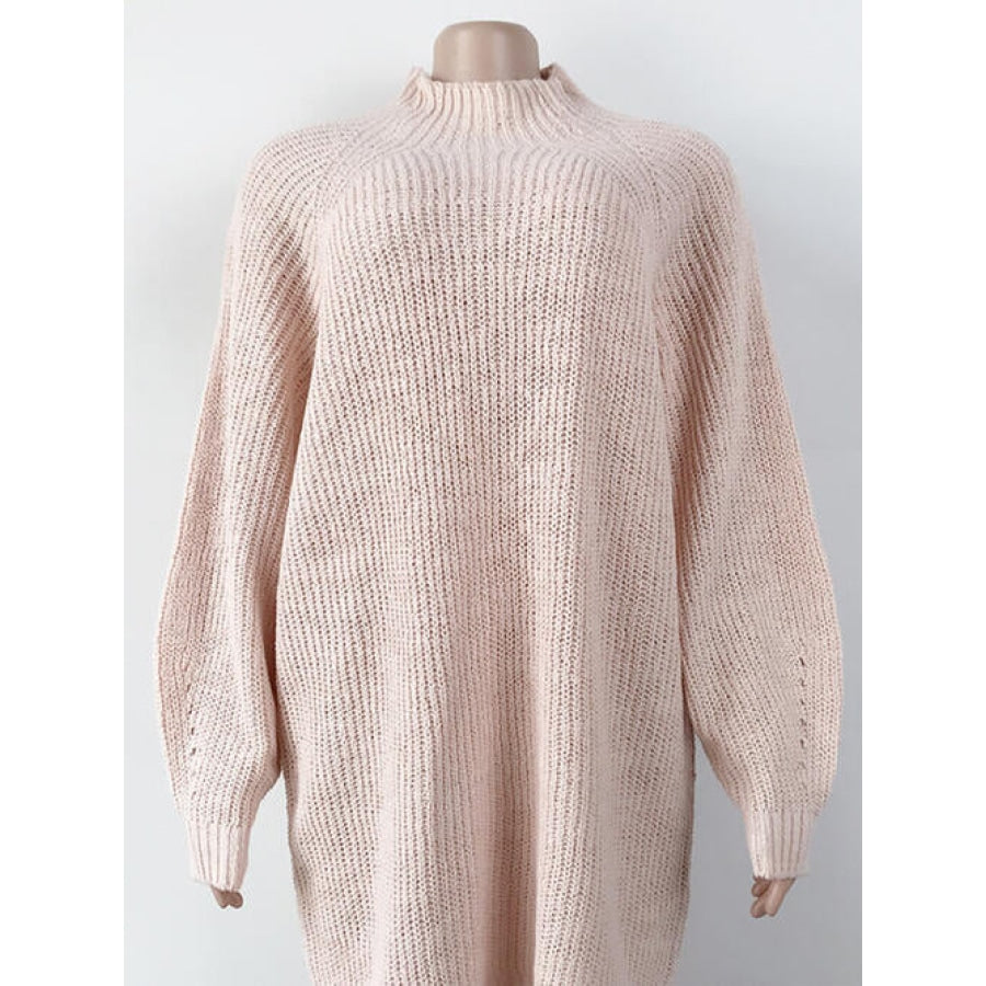 Mock Neck Dropped Shoulder Sweater Dress Blush Pink / S