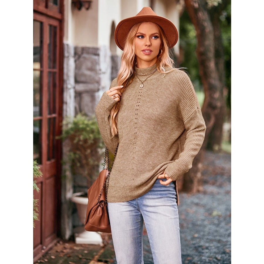 Mock Neck Dropped Shoulder Sweater