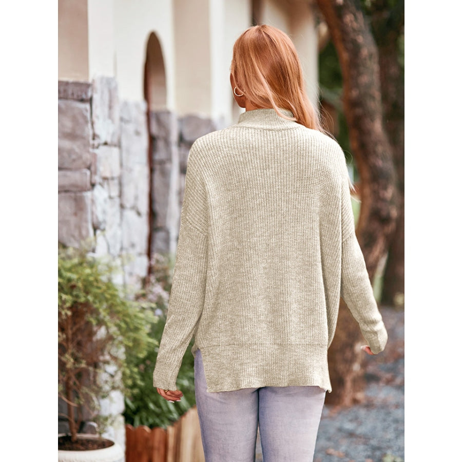 Mock Neck Dropped Shoulder Sweater