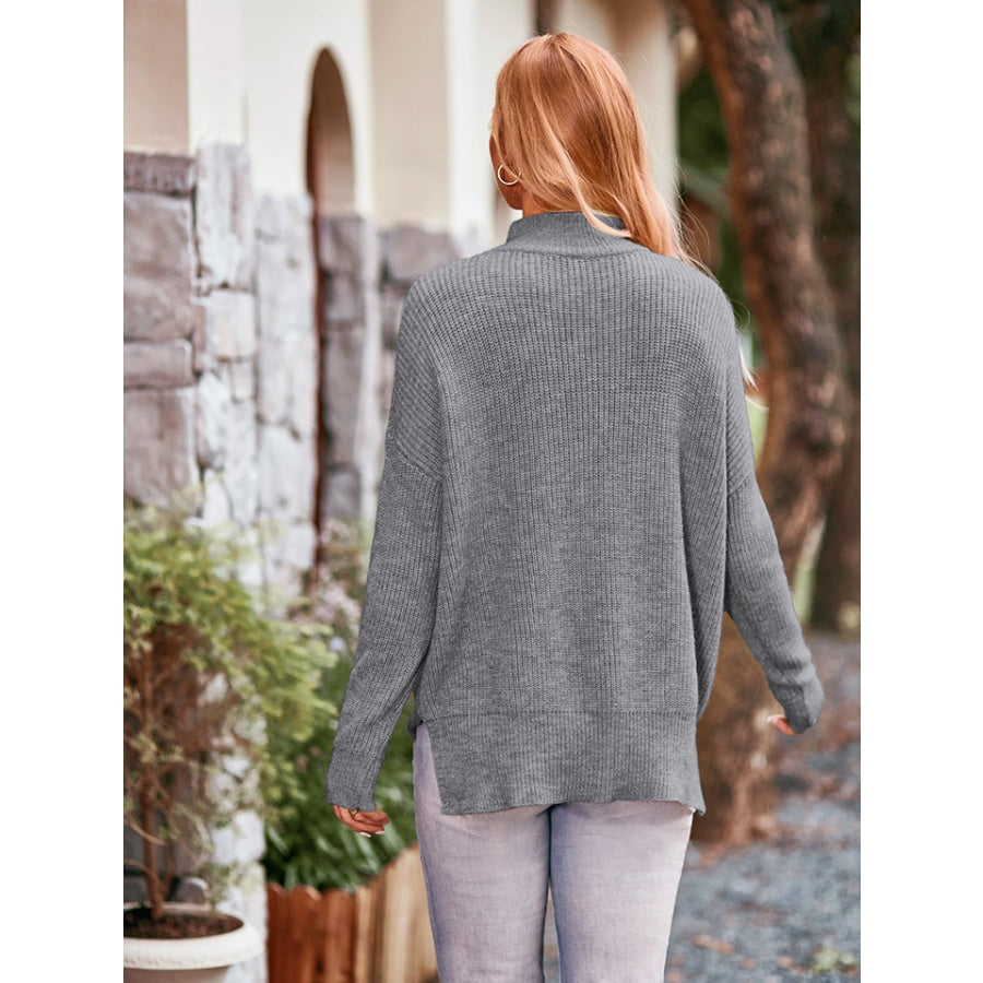 Mock Neck Dropped Shoulder Sweater