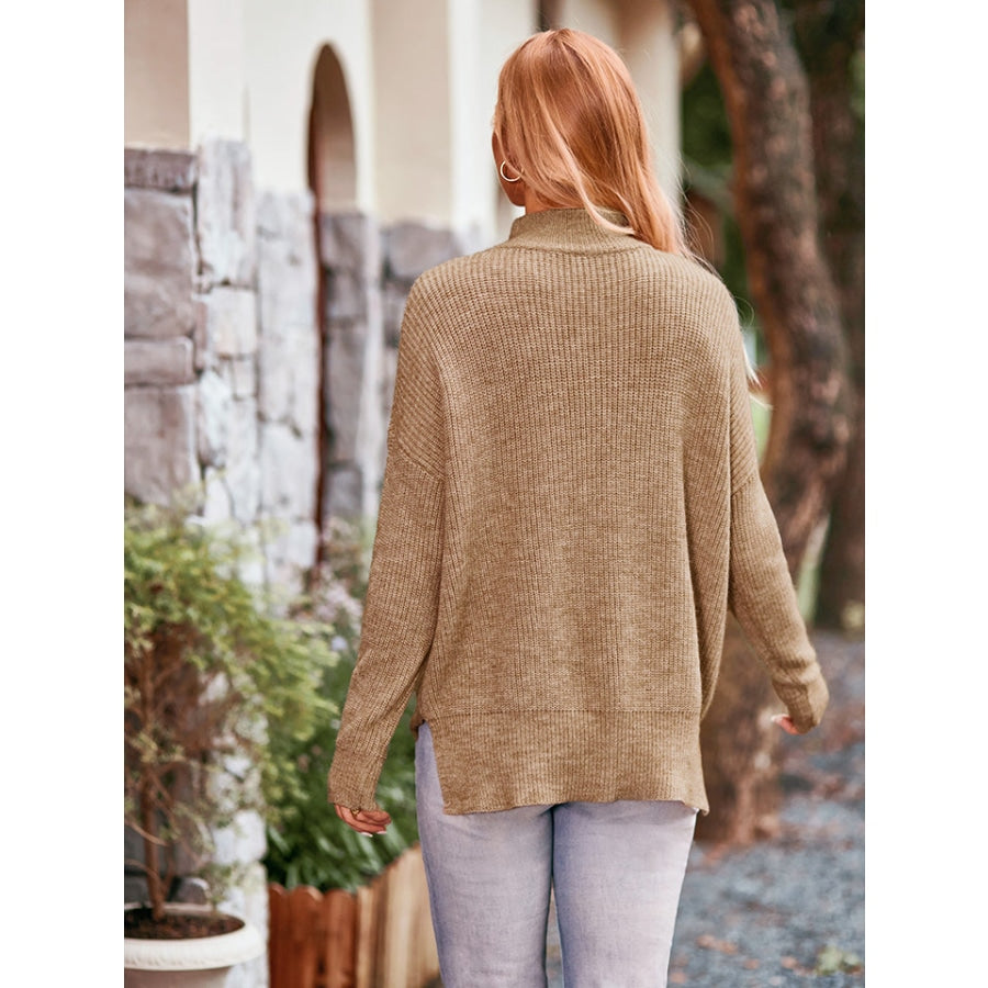 Mock Neck Dropped Shoulder Sweater