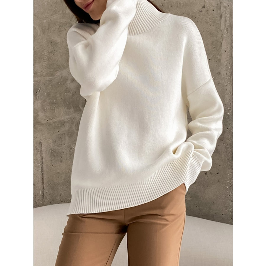 Mock Neck Dropped Shoulder Sweater