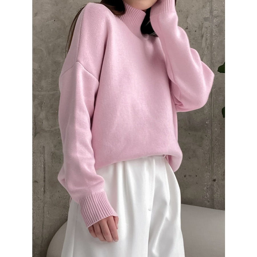 Mock Neck Dropped Shoulder Sweater