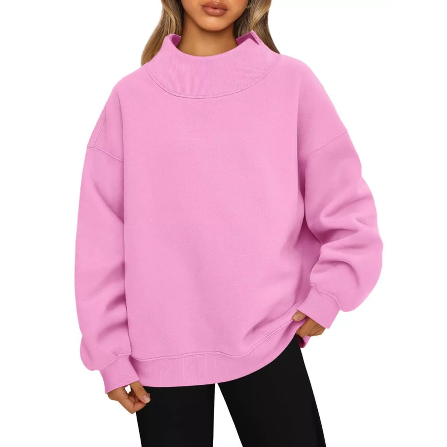 Mock Neck Dropped Shoulder Sweatshirt Apparel and Accessories