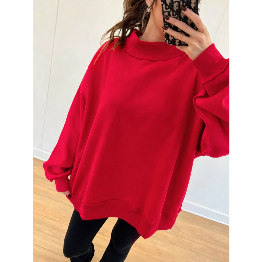 Mock Neck Dropped Shoulder Sweatshirt Apparel and Accessories