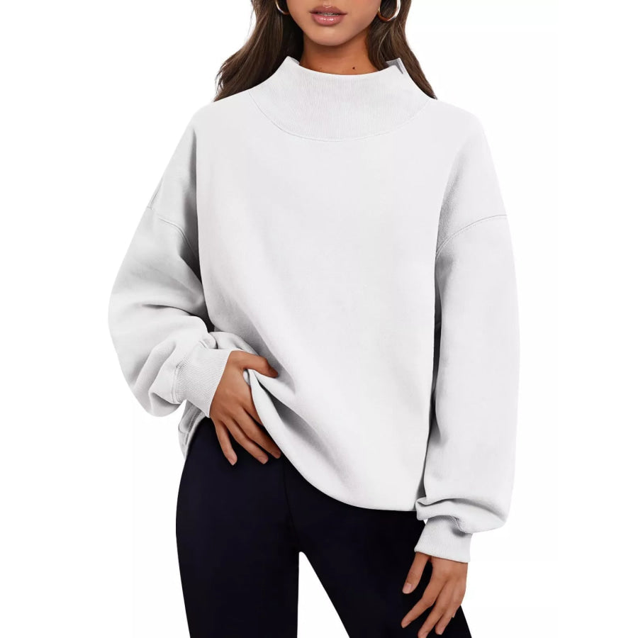 Mock Neck Dropped Shoulder Sweatshirt Apparel and Accessories