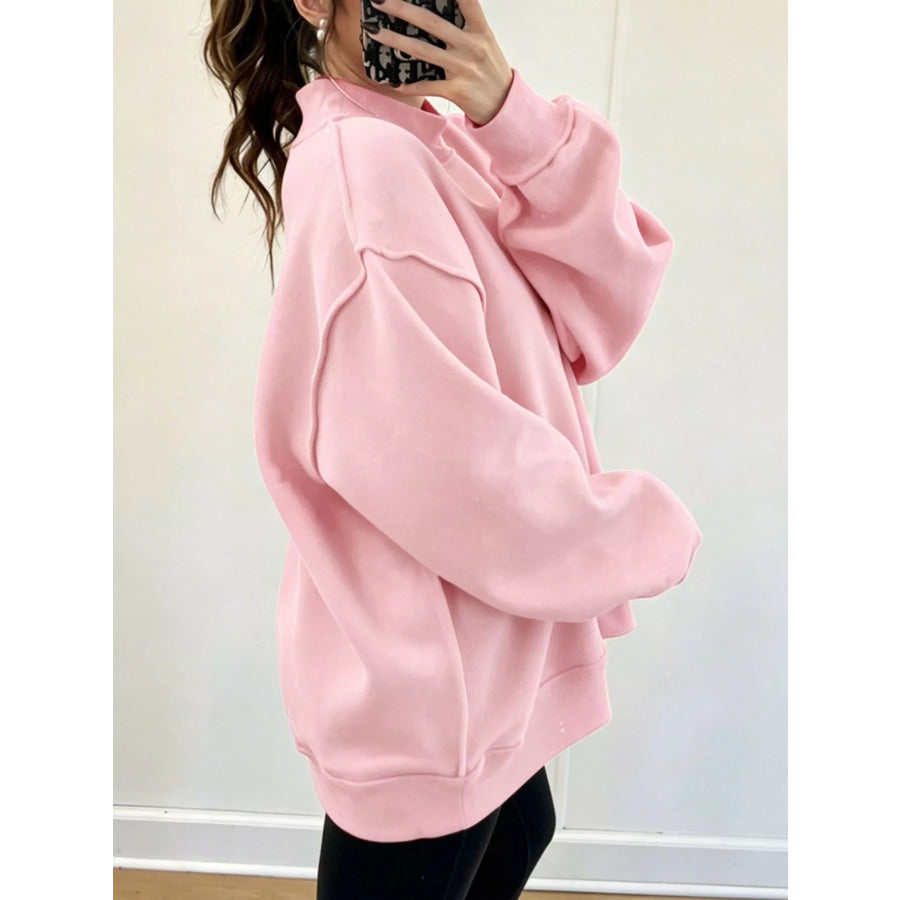 Mock Neck Dropped Shoulder Sweatshirt Apparel and Accessories