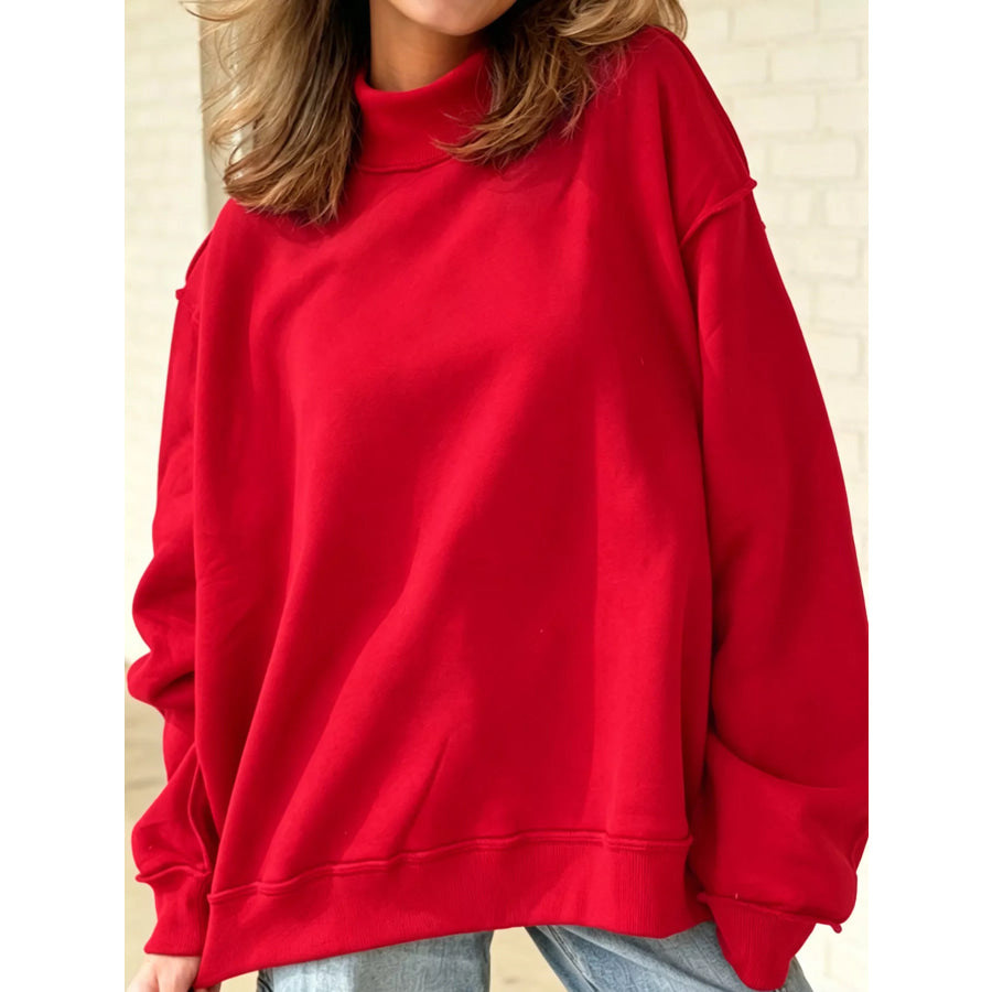 Mock Neck Dropped Shoulder Sweatshirt Apparel and Accessories