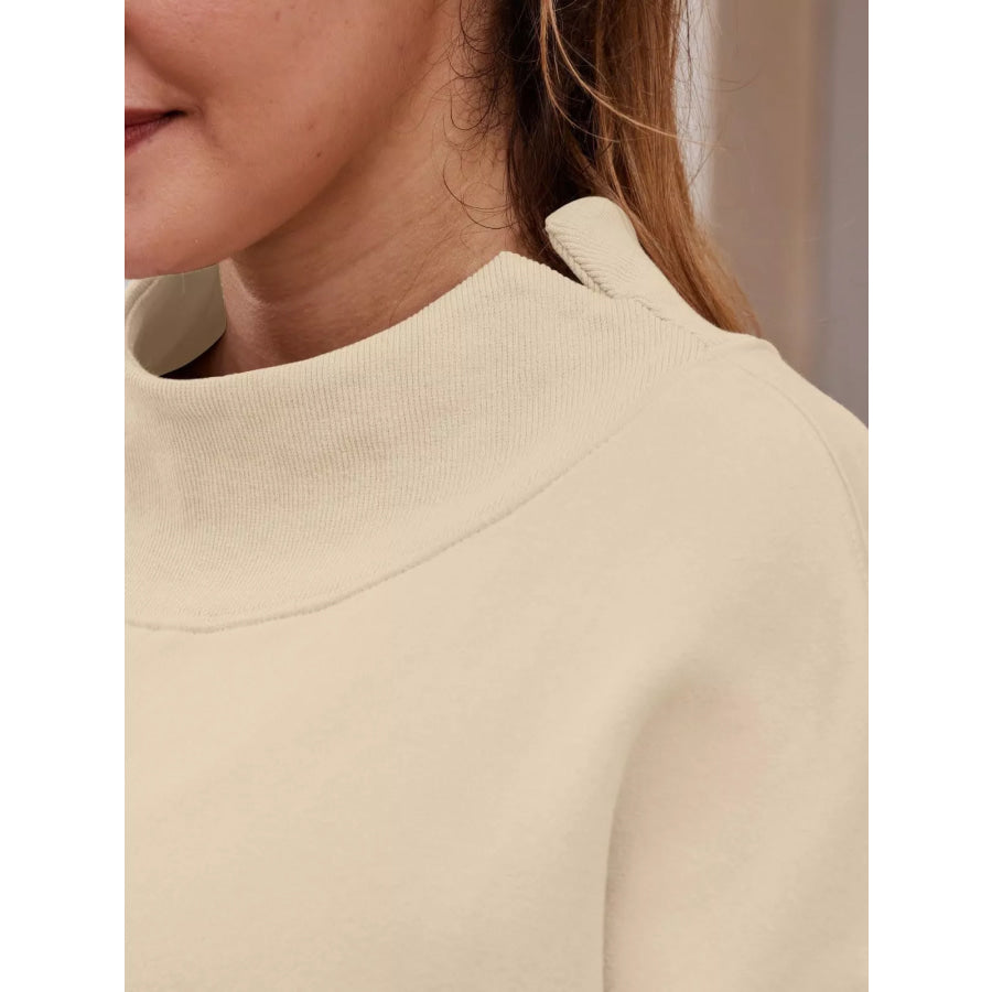 Mock Neck Dropped Shoulder Sweatshirt Apparel and Accessories