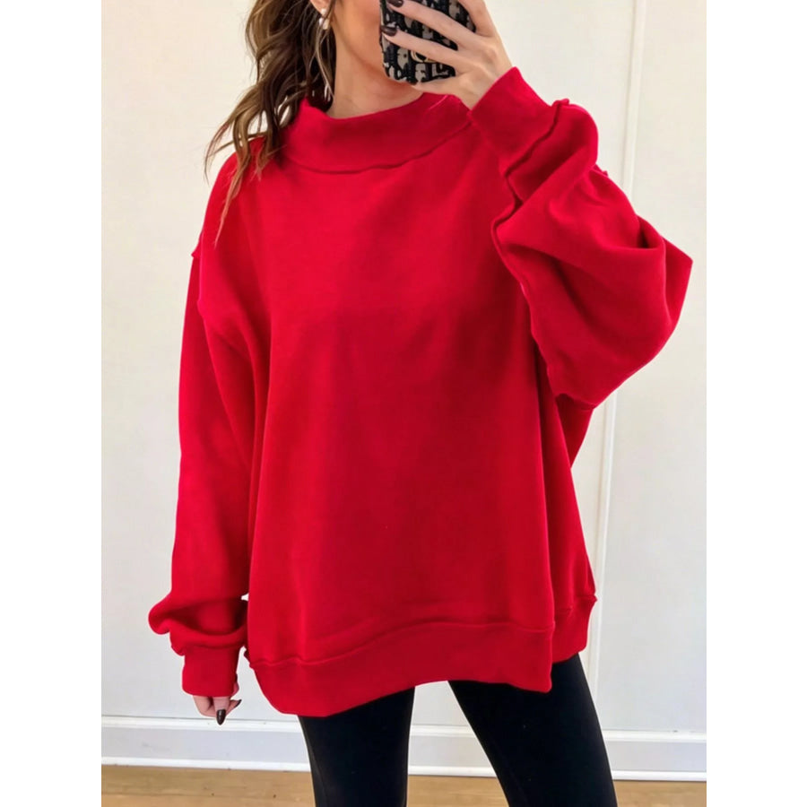 Mock Neck Dropped Shoulder Sweatshirt Apparel and Accessories