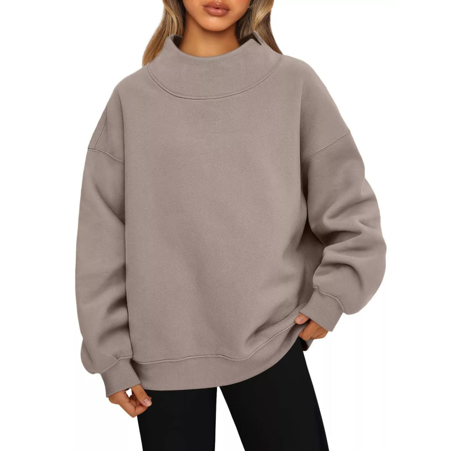 Mock Neck Dropped Shoulder Sweatshirt Apparel and Accessories