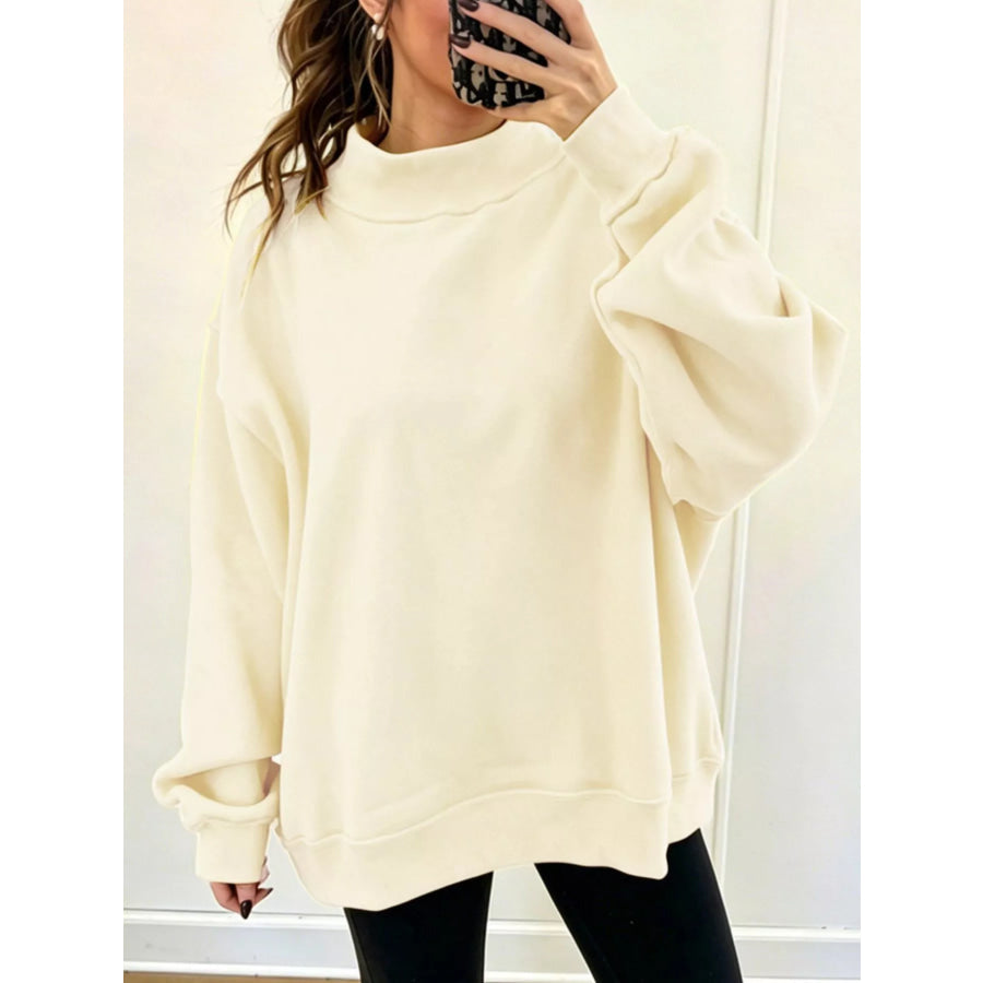 Mock Neck Dropped Shoulder Sweatshirt Apparel and Accessories