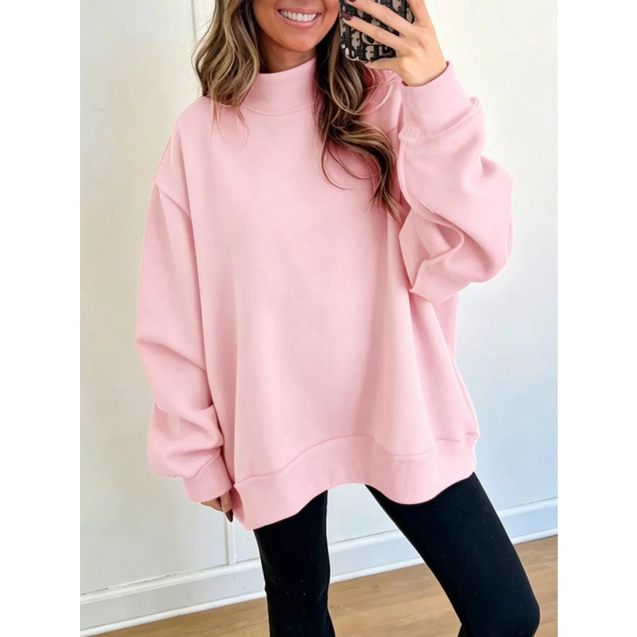 Mock Neck Dropped Shoulder Sweatshirt Apparel and Accessories