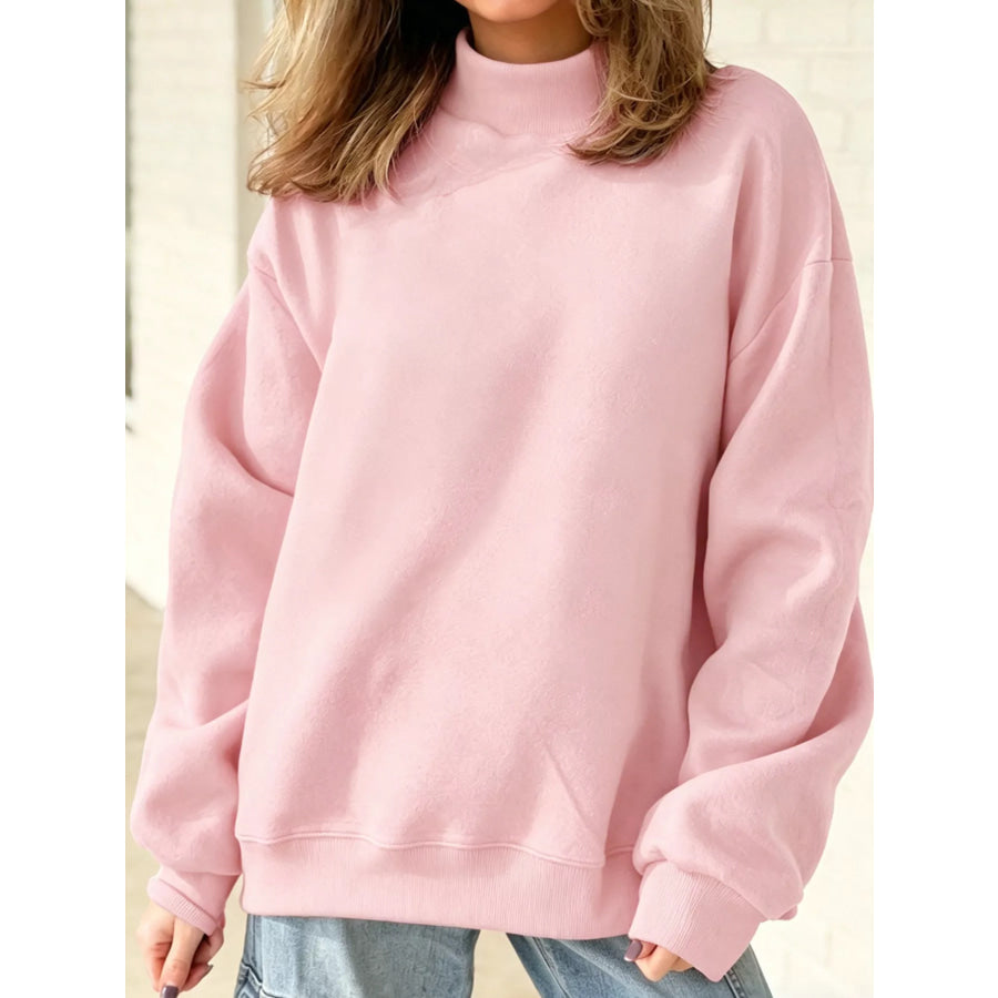 Mock Neck Dropped Shoulder Sweatshirt Apparel and Accessories