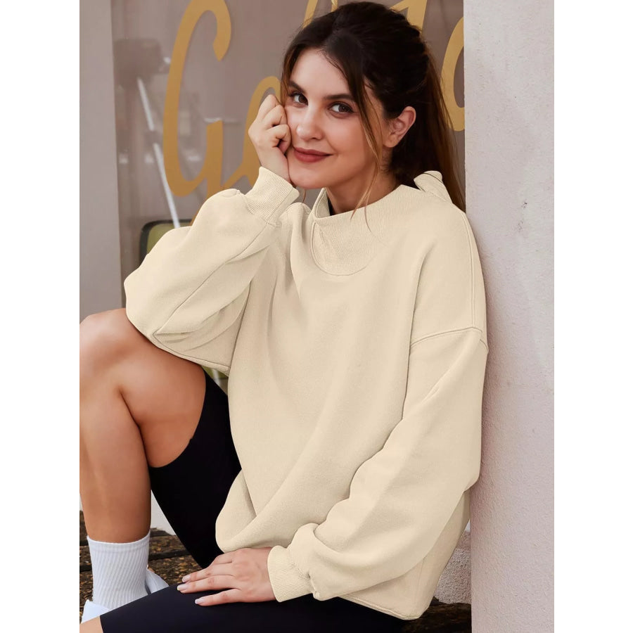 Mock Neck Dropped Shoulder Sweatshirt Apparel and Accessories
