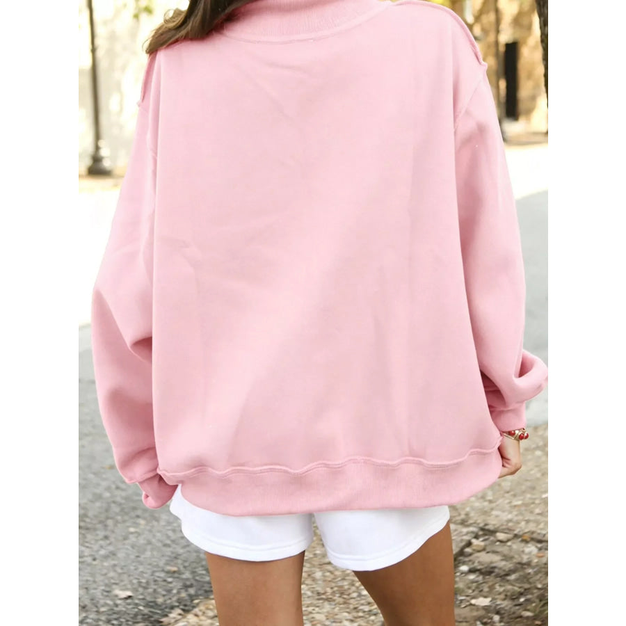 Mock Neck Dropped Shoulder Sweatshirt Apparel and Accessories