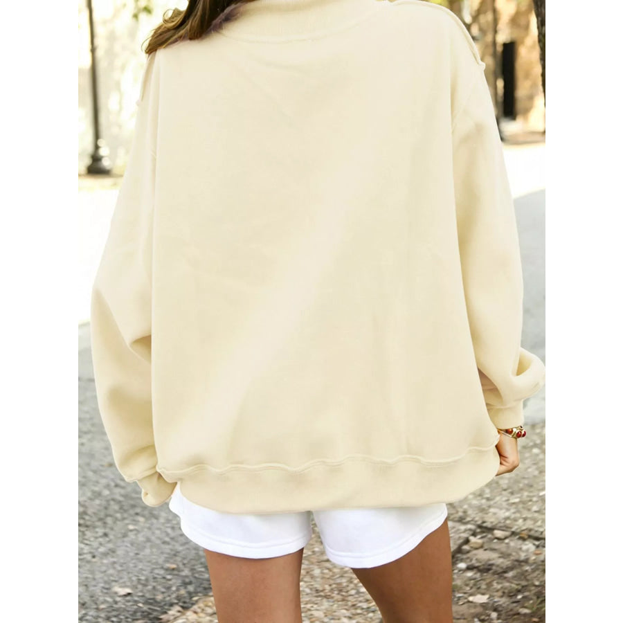 Mock Neck Dropped Shoulder Sweatshirt Apparel and Accessories