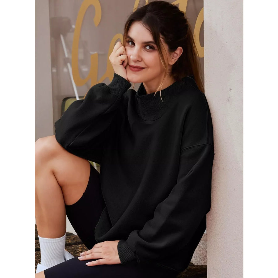 Mock Neck Dropped Shoulder Sweatshirt Apparel and Accessories