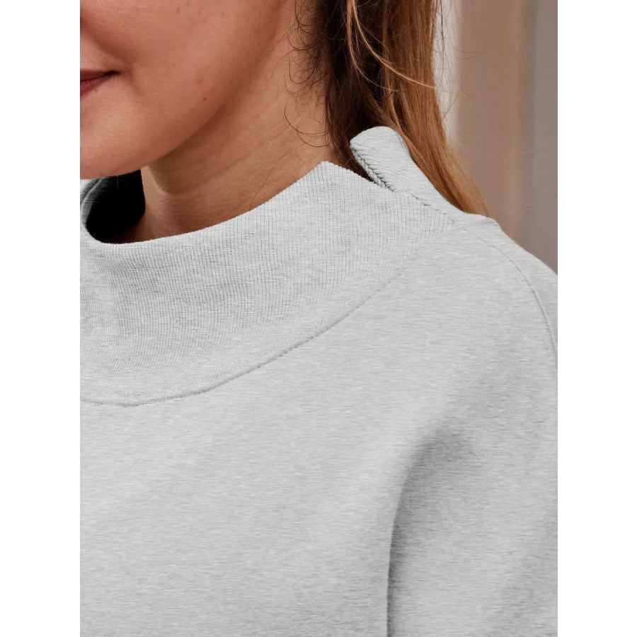 Mock Neck Dropped Shoulder Sweatshirt Apparel and Accessories
