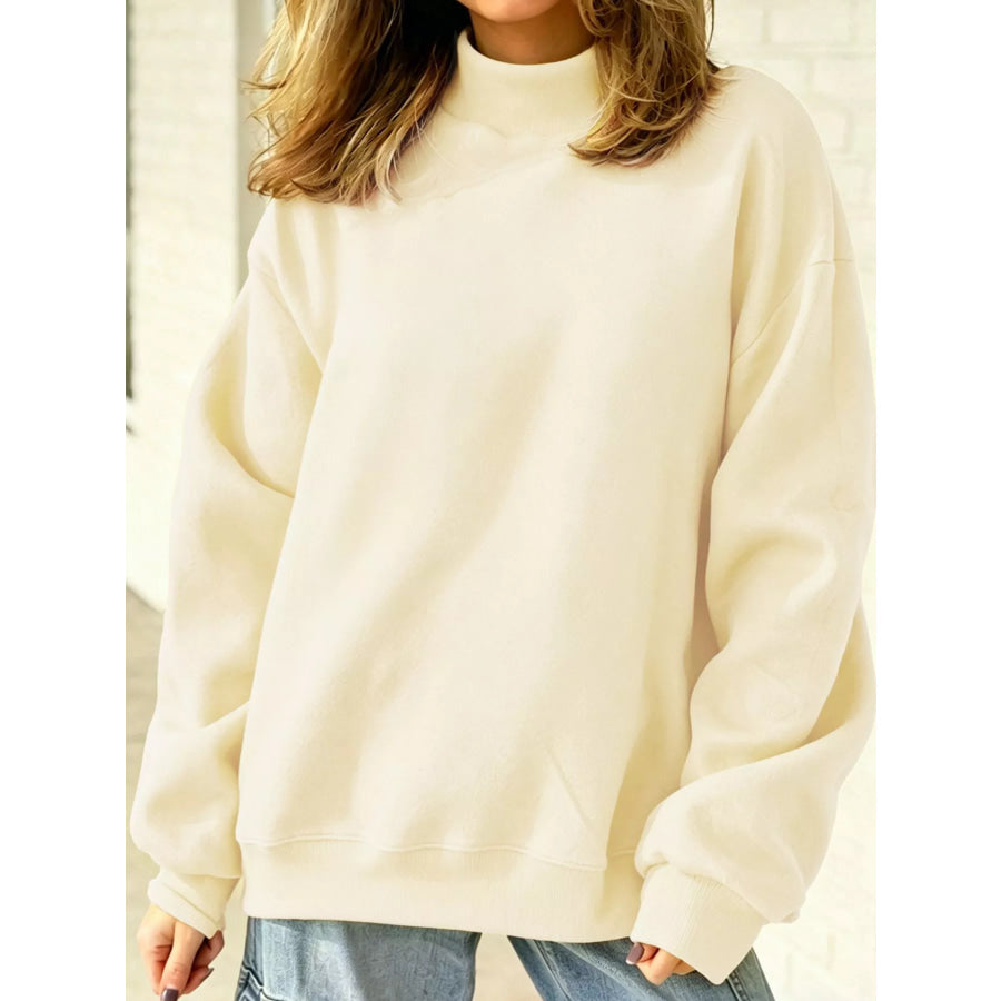 Mock Neck Dropped Shoulder Sweatshirt Apparel and Accessories