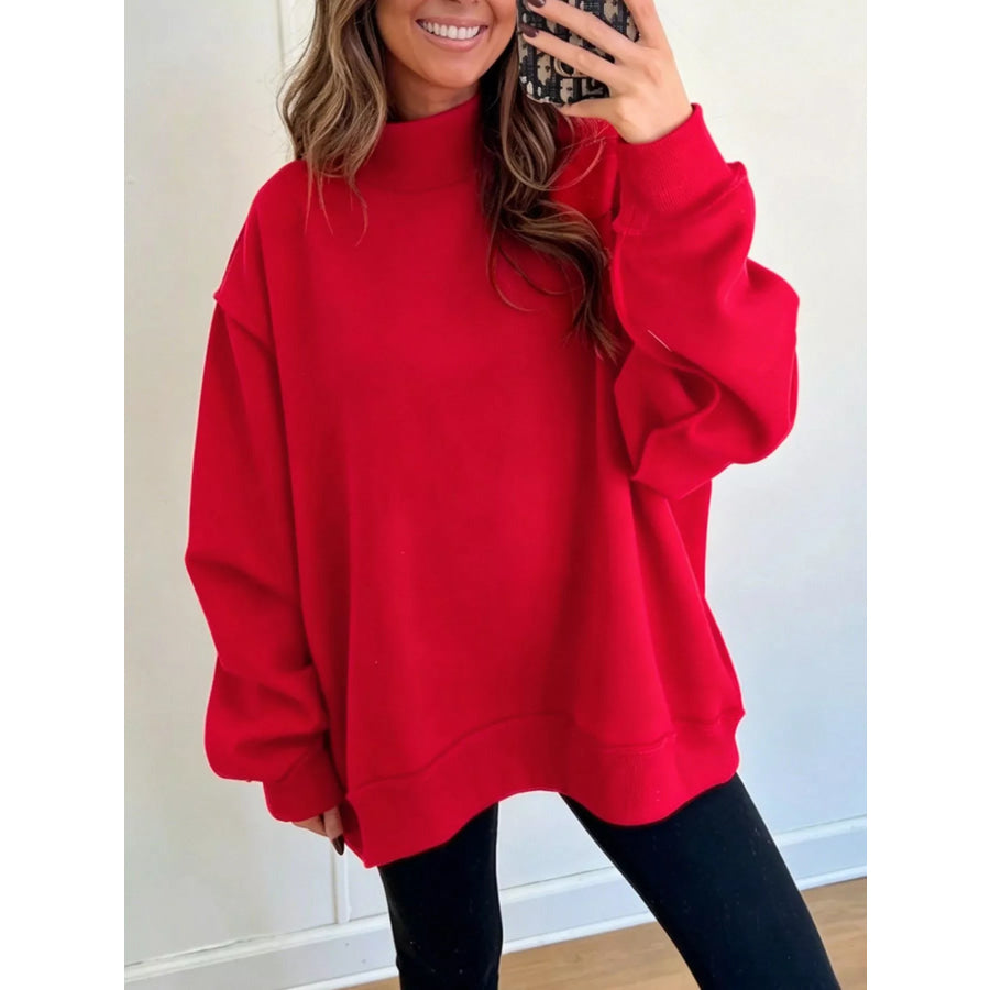 Mock Neck Dropped Shoulder Sweatshirt Apparel and Accessories