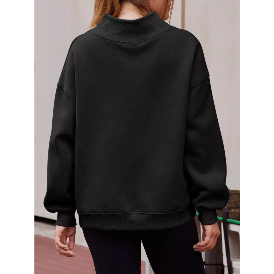 Mock Neck Dropped Shoulder Sweatshirt Apparel and Accessories