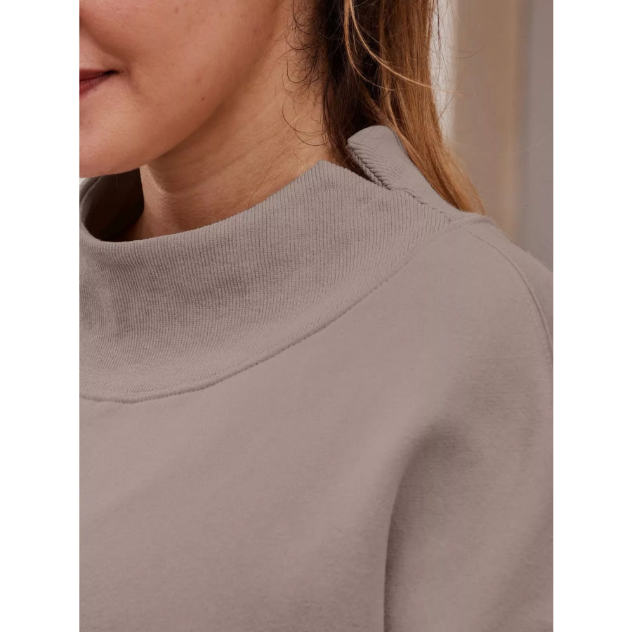 Mock Neck Dropped Shoulder Sweatshirt Apparel and Accessories