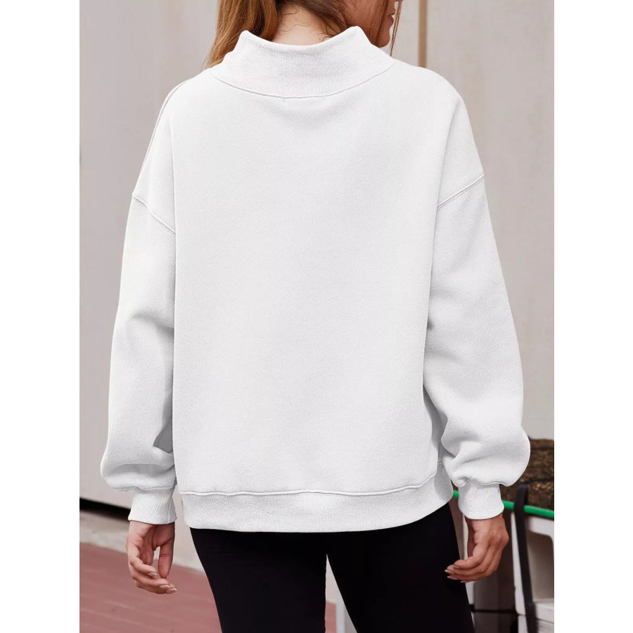 Mock Neck Dropped Shoulder Sweatshirt Apparel and Accessories