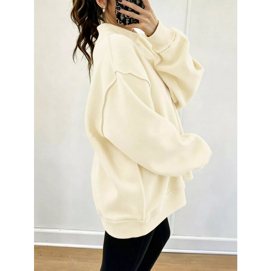 Mock Neck Dropped Shoulder Sweatshirt Apparel and Accessories