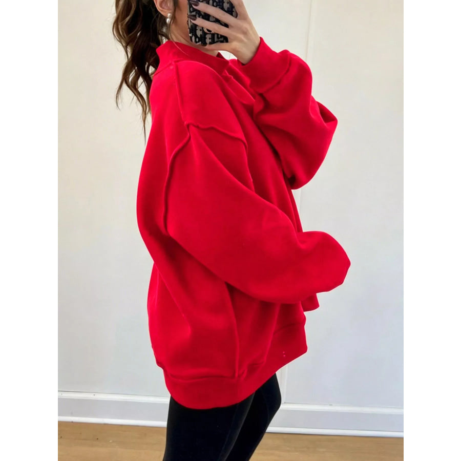 Mock Neck Dropped Shoulder Sweatshirt Apparel and Accessories