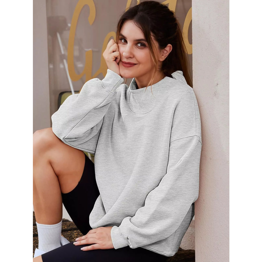 Mock Neck Dropped Shoulder Sweatshirt Apparel and Accessories