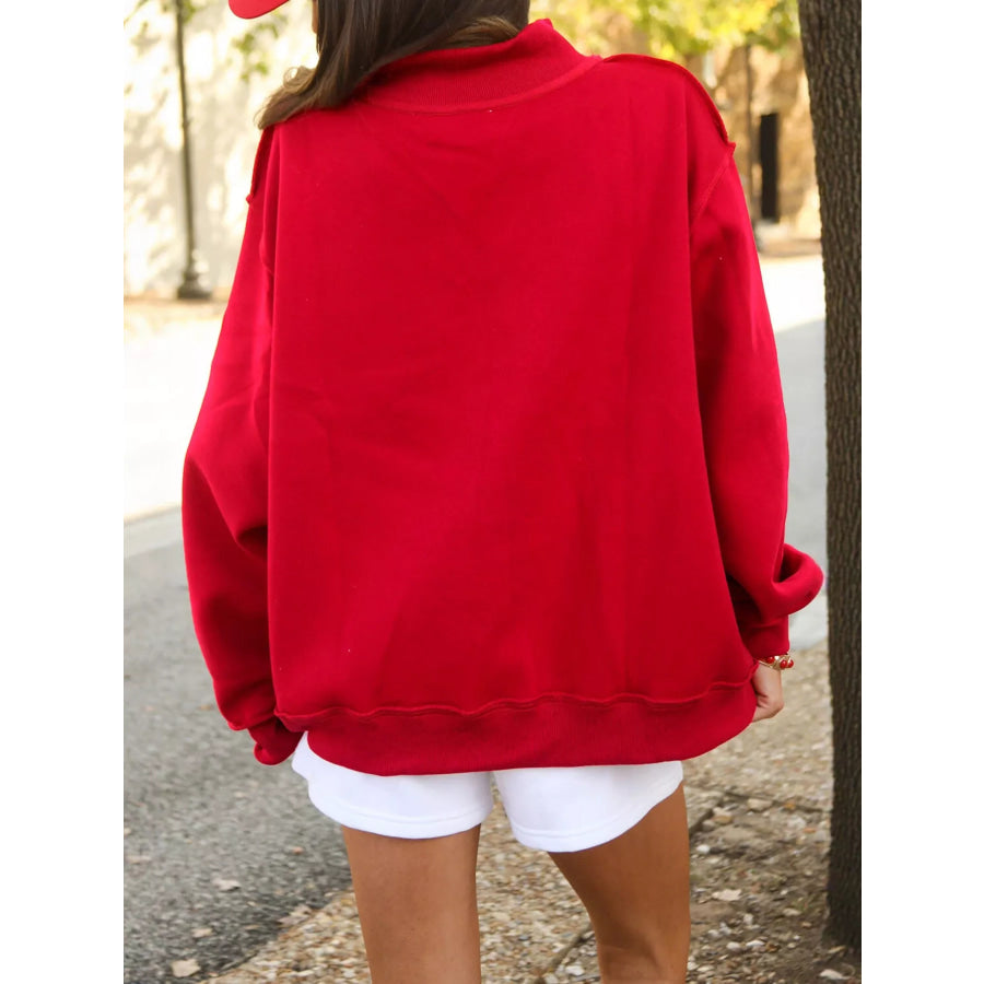 Mock Neck Dropped Shoulder Sweatshirt Apparel and Accessories