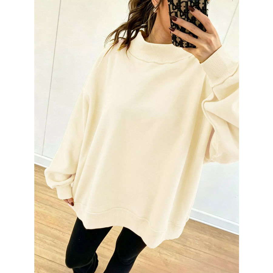 Mock Neck Dropped Shoulder Sweatshirt Apparel and Accessories