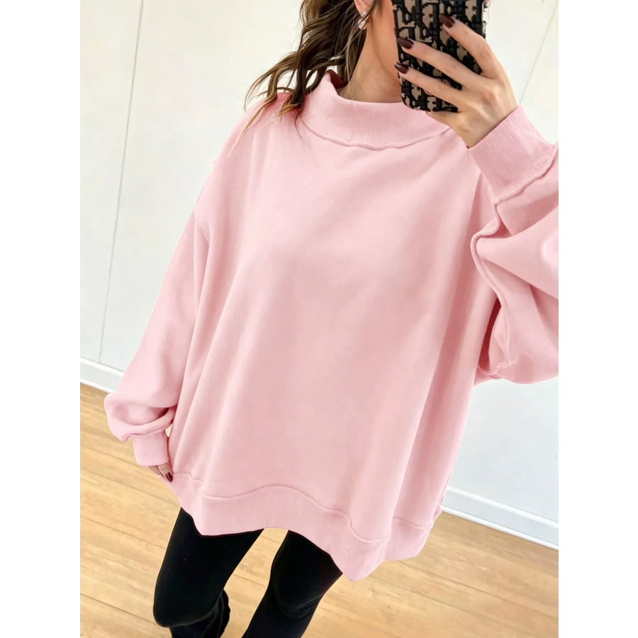 Mock Neck Dropped Shoulder Sweatshirt Apparel and Accessories