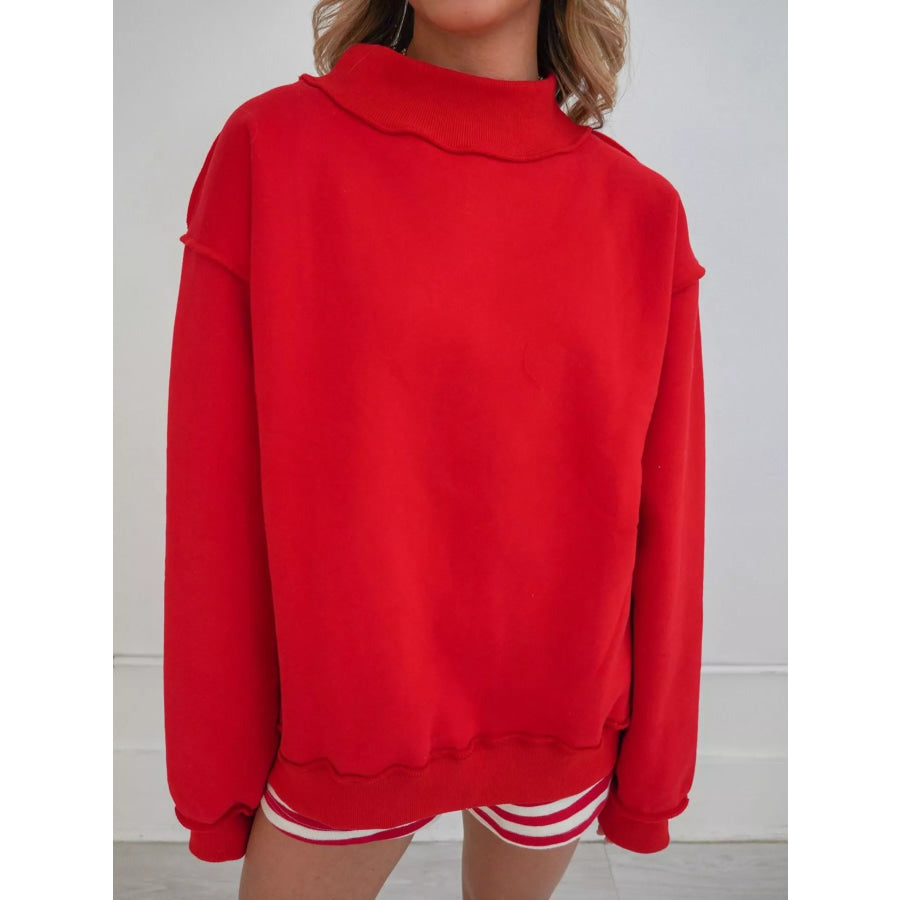 Mock Neck Dropped Shoulder Sweatshirt Apparel and Accessories