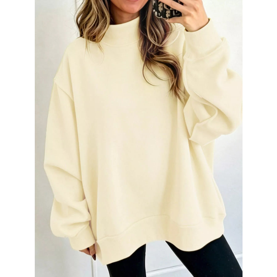 Mock Neck Dropped Shoulder Sweatshirt Apparel and Accessories