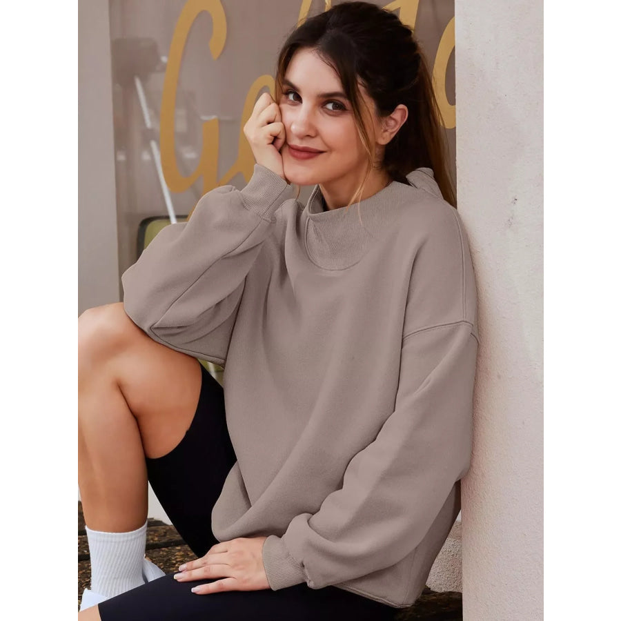 Mock Neck Dropped Shoulder Sweatshirt Apparel and Accessories