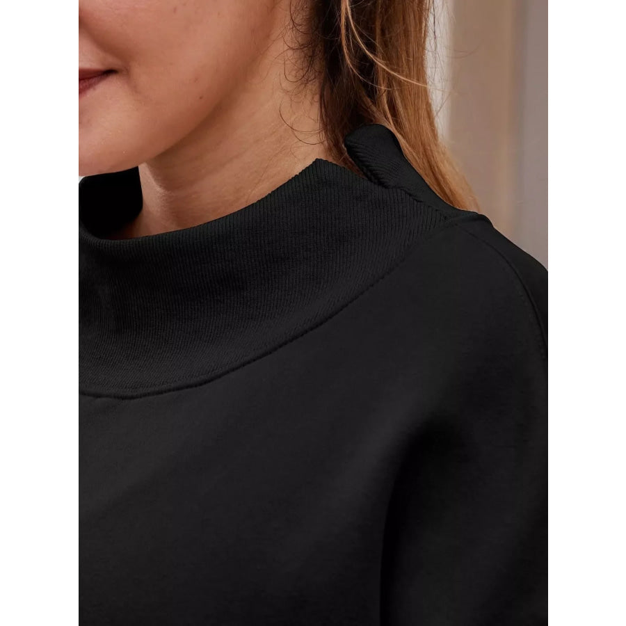 Mock Neck Dropped Shoulder Sweatshirt Apparel and Accessories